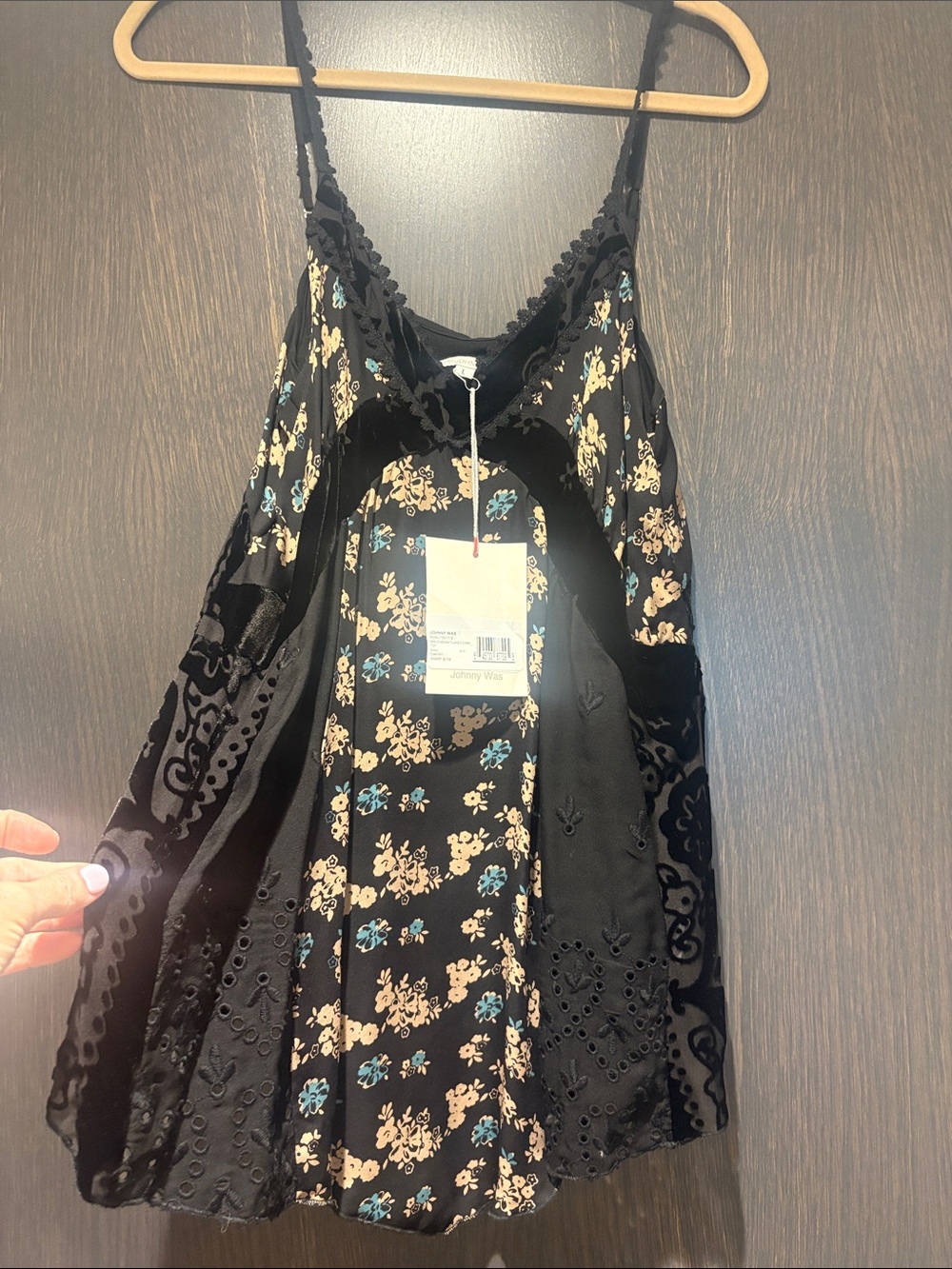 Johnny Was Black Floral Camisole with Cream and Teal Accents - Picture 3 of 8